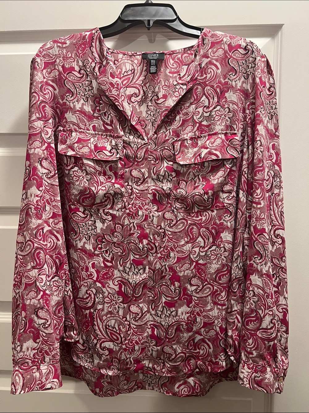 Jones New York Pink and Cream Paisley Button-Front Blouse